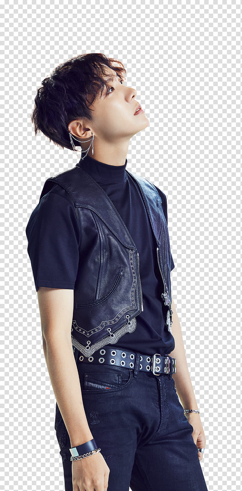 BTS FAKE LOVE Japanese Ver, man wearing black leather vest and black shirt transparent background PNG clipart