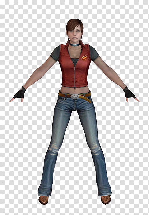 XPS Mercenaries D Claire Fully Poseable, woman in red zip-up jacket and blue jeans transparent background PNG clipart