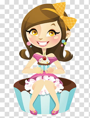 Nenas, girl wearing pink dress holding cupcake transparent background PNG clipart