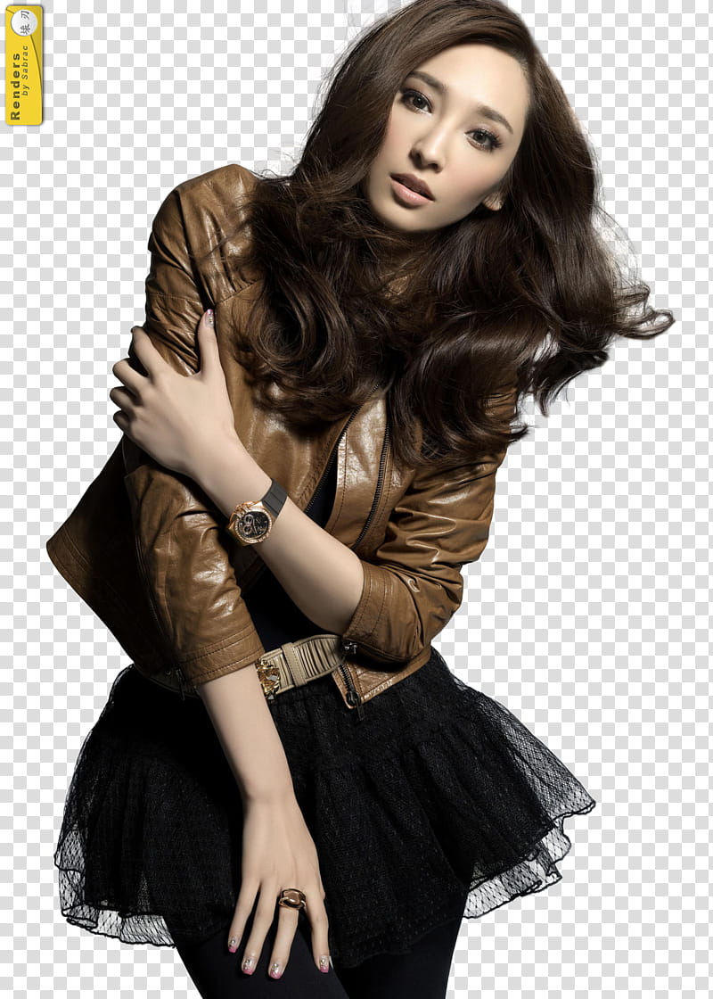 Renders  Asian Girls, woman wearing black leather jacket standing transparent background PNG clipart