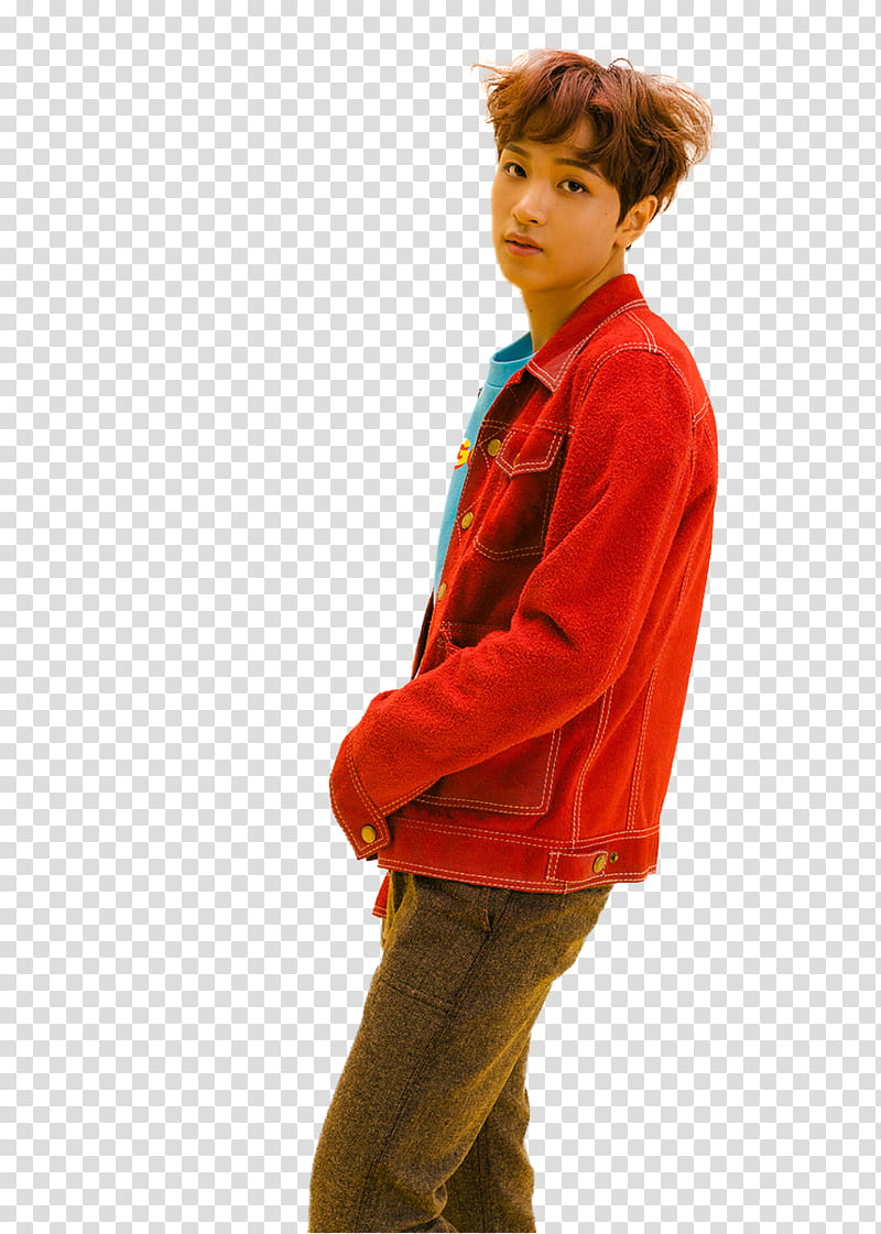 Haechan NCT DREAM , man wearing red zip-up jacket transparent background PNG clipart