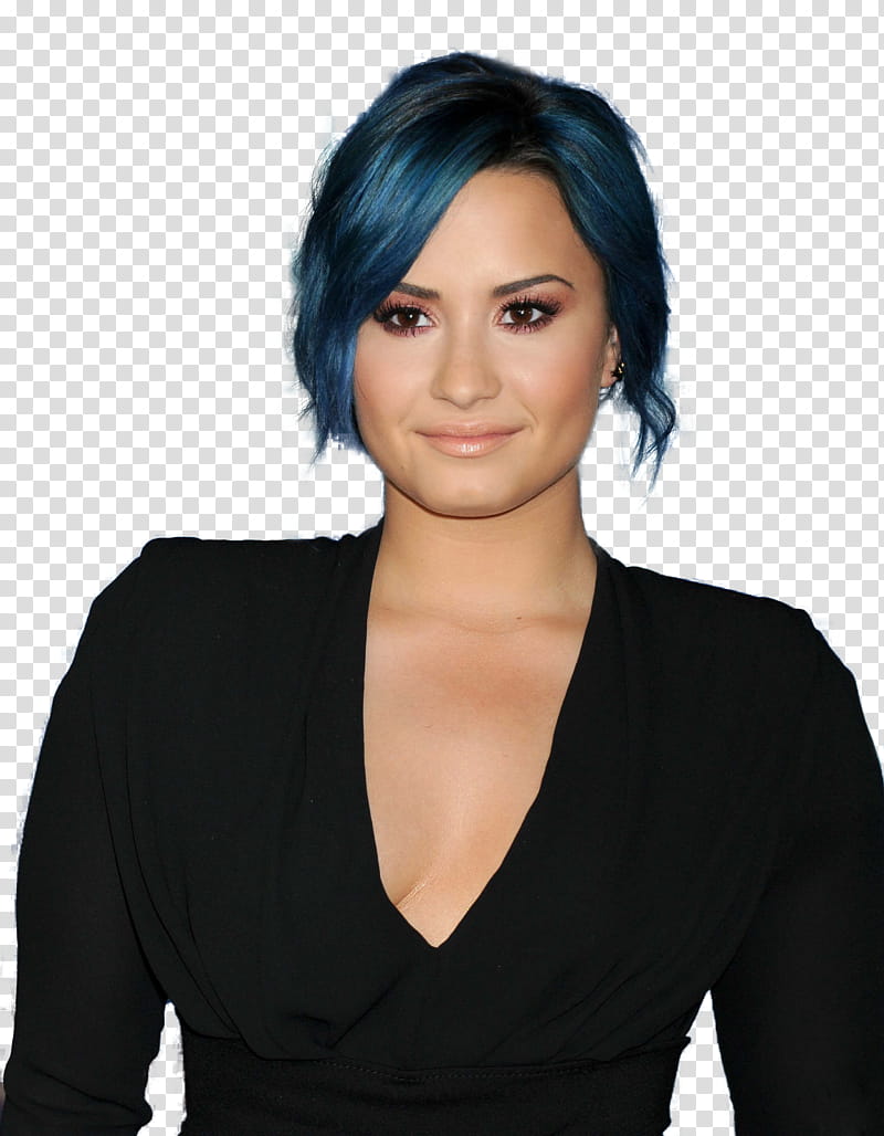 Demi Lovato, woman in black plunging neckline top transparent background PNG clipart