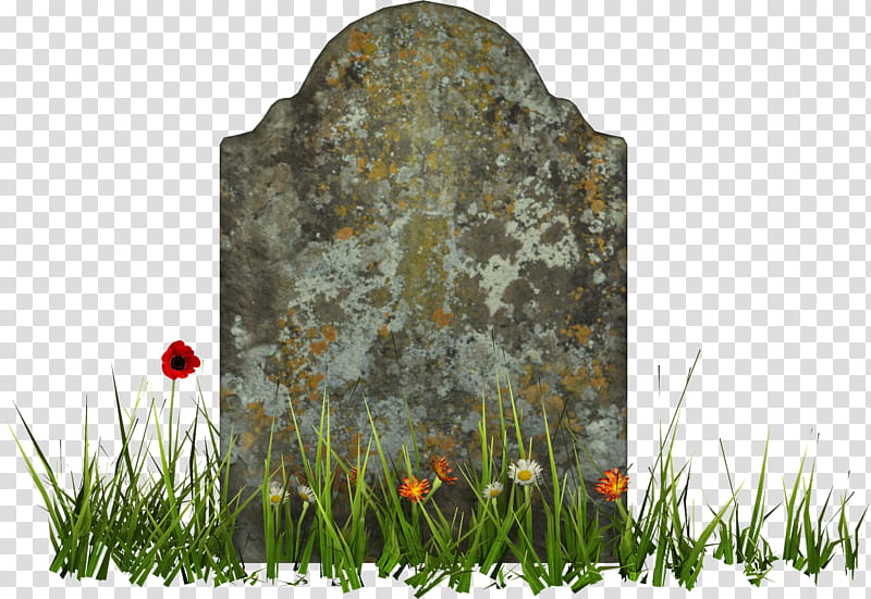 gray tombstone besides grasses and flowers transparent background PNG clipart