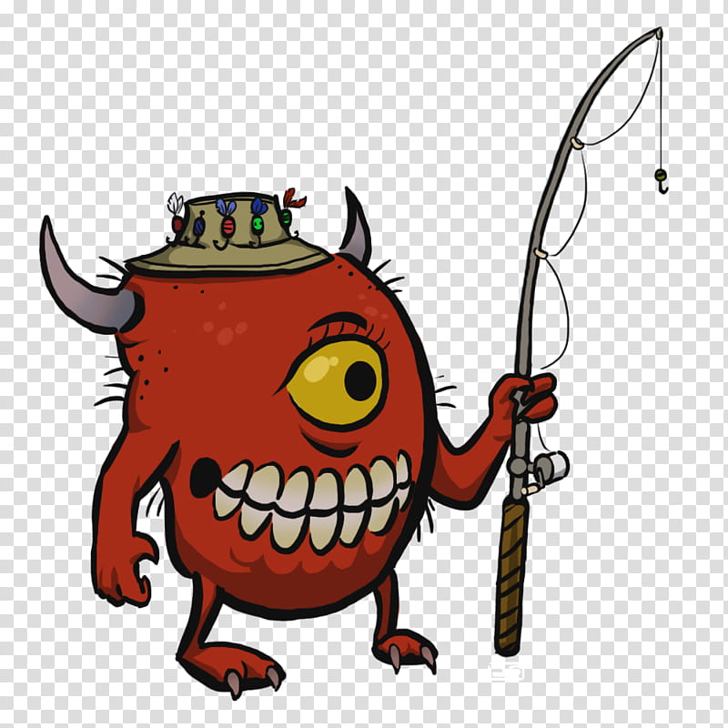 Monster Fisherman, red monster holding brown fishing lure illustration transparent background PNG clipart