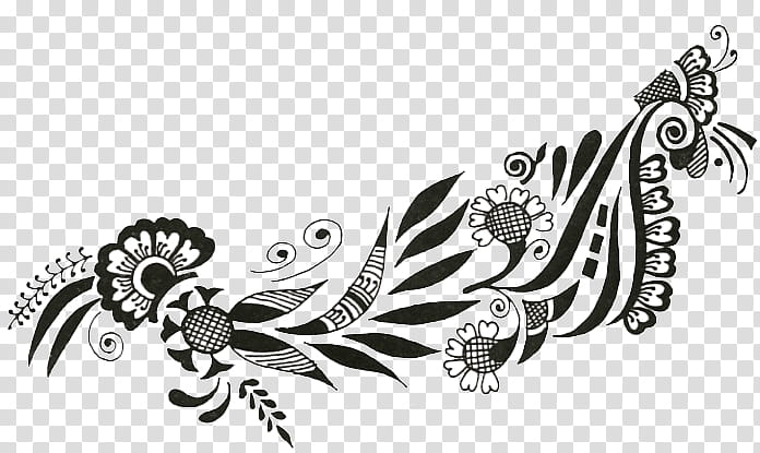 Exotic India S, black floral illustration transparent background PNG clipart