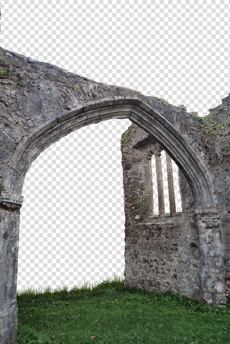 Church Ruins Archway and window, gray concrete ruins transparent background PNG clipart