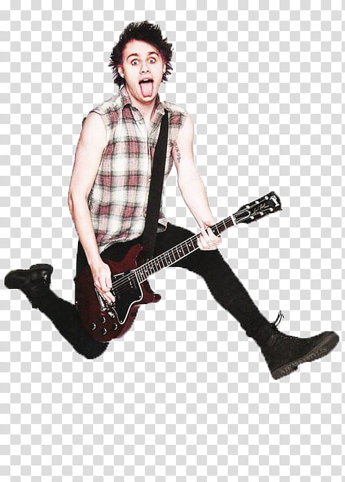 sos, man jumping while holding electric guitar transparent background PNG clipart