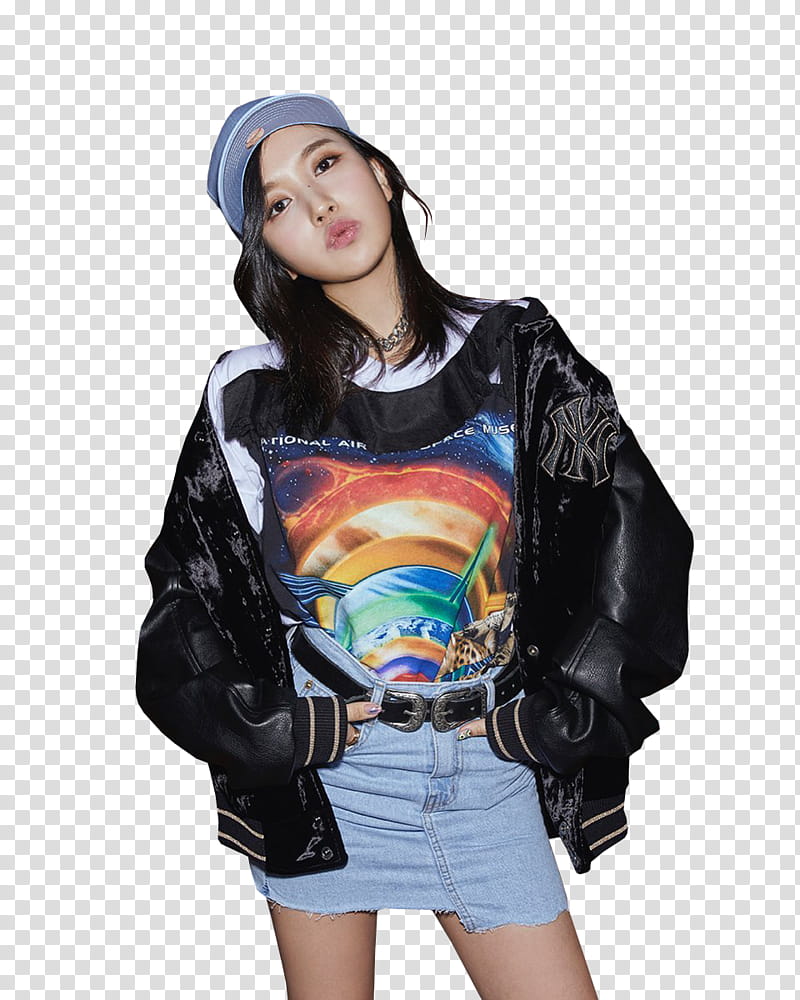 MINA TWICE MLB BE MAJOR , woman inserting her both hands with denim skirt pockets transparent background PNG clipart