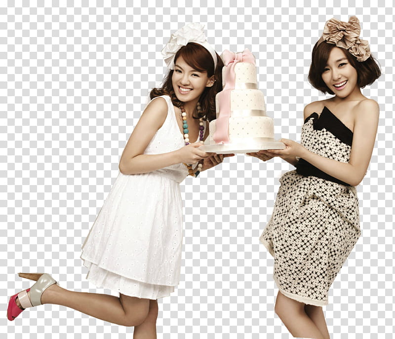 Girls Generation SNSD, two smiling women holding -layered fondant cake transparent background PNG clipart
