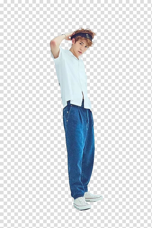 Jaehyun NCT The th Sense, man wearing white button-up shirt and blue jeans transparent background PNG clipart