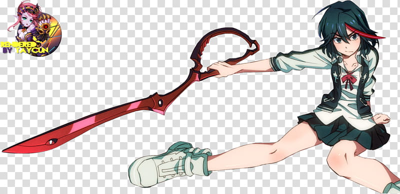 Render Matoi Ryuuko, female anime character with sword transparent background PNG clipart