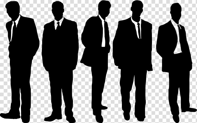 Silhouette Social Group, Drawing, Gangster, Businessperson, Standing, Gentleman, Male, Black And White transparent background PNG clipart