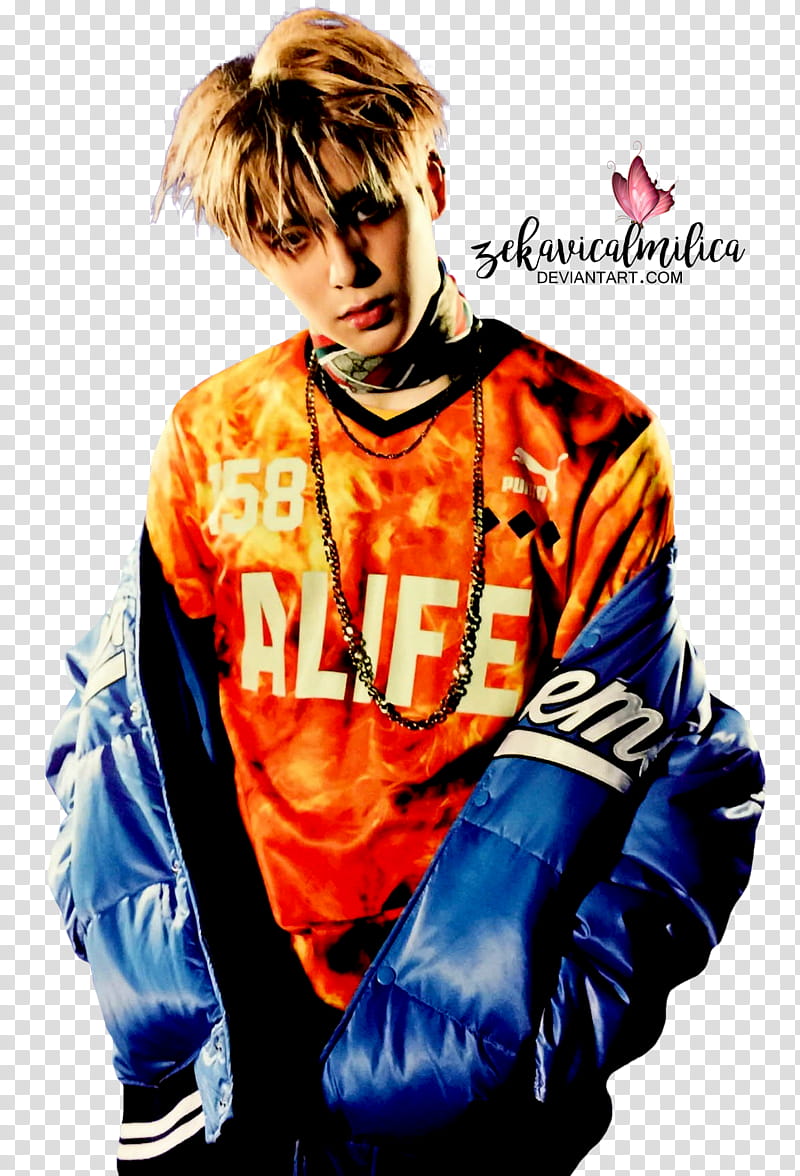 NCT  Jaehyun Limitless, man in orange V-neck shirt transparent background PNG clipart