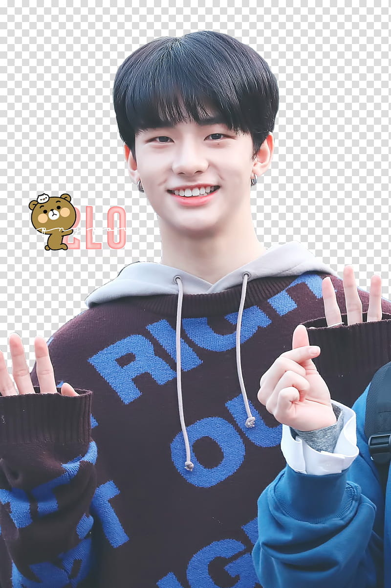 Stray Kids Hwang HyunJin, man in maroon and blue hoodie transparent background PNG clipart