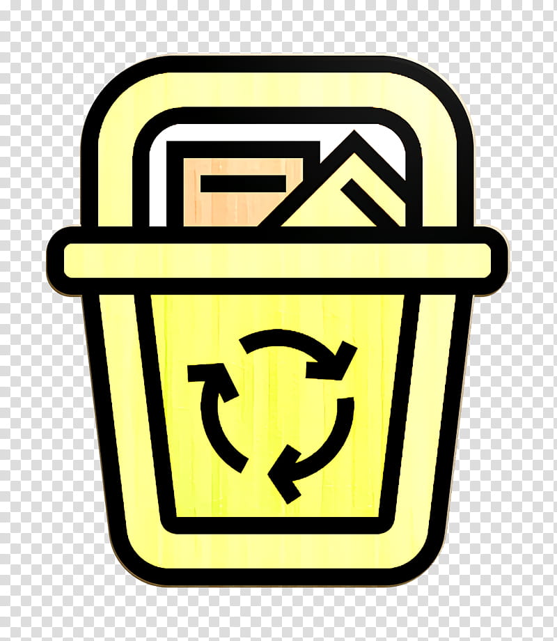 Trash icon Business Essential icon Recycle bin icon, Yellow, Line, Symbol, Sign transparent background PNG clipart