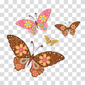 various XI, four pink, brown, and green butterfly transparent background PNG clipart
