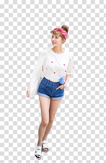 Share ulzzang , woman in white and red heart print shirt transparent background PNG clipart