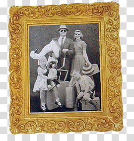 , grayscale of family with brown wooden frame transparent background PNG clipart