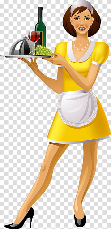 Restaurant Clothing, Maid, Waiter, Cartoon, Food, Cuisine, Yellow, Costume transparent background PNG clipart