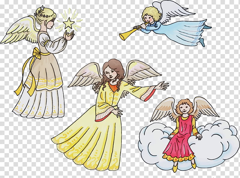 Watercolor Drawing, Paint, Wet Ink, Cartoon, Angel, Fairy, Musical Ensemble, Trombone transparent background PNG clipart