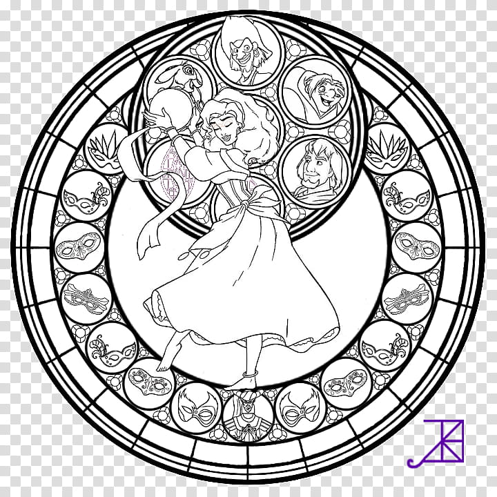 Esmeralda Stained Glass line art, woman wearing dress Disney Princess character illustration transparent background PNG clipart