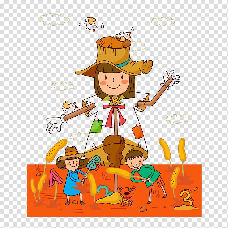 Autumn Poster, Cartoon, Scarecrow, Paddy Field, Comics, Happiness transparent background PNG clipart