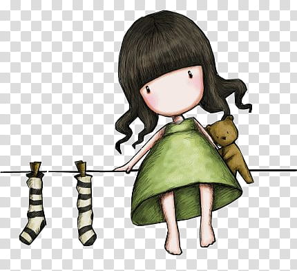 green dressed girl sitting on clothes line illustration transparent background PNG clipart