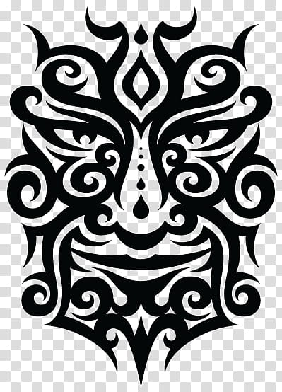 black and white tribal mask art transparent background PNG clipart