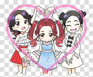 TWICE LINE STICKERS Candy pop edition, three female anime characters illustration transparent background PNG clipart