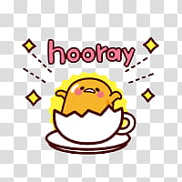 Gudetama, yellow chick in white cup placed on saucer transparent background PNG clipart