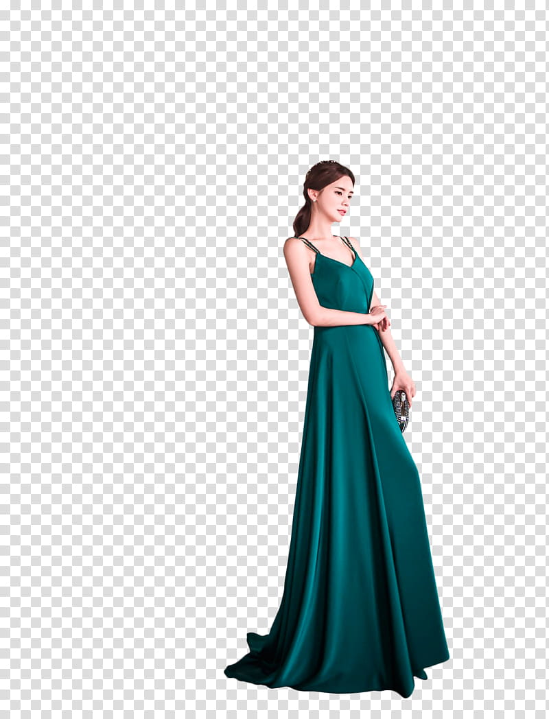 YEON SIL, woman wearing green sleeveless dress transparent background PNG clipart