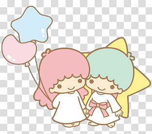 Iconos Little Twin Stars, boy and girl in white apparel with star and balloon sticker transparent background PNG clipart