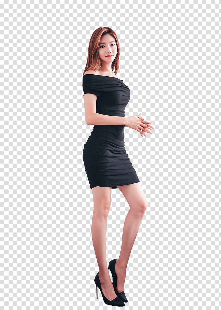 PARK JUNG YOON, standing woman holding her two hands wearing black tube dress transparent background PNG clipart