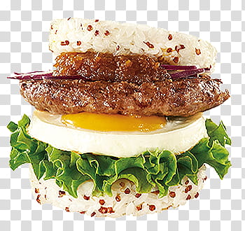 rice, meat, egg, and lettuce salad transparent background PNG clipart