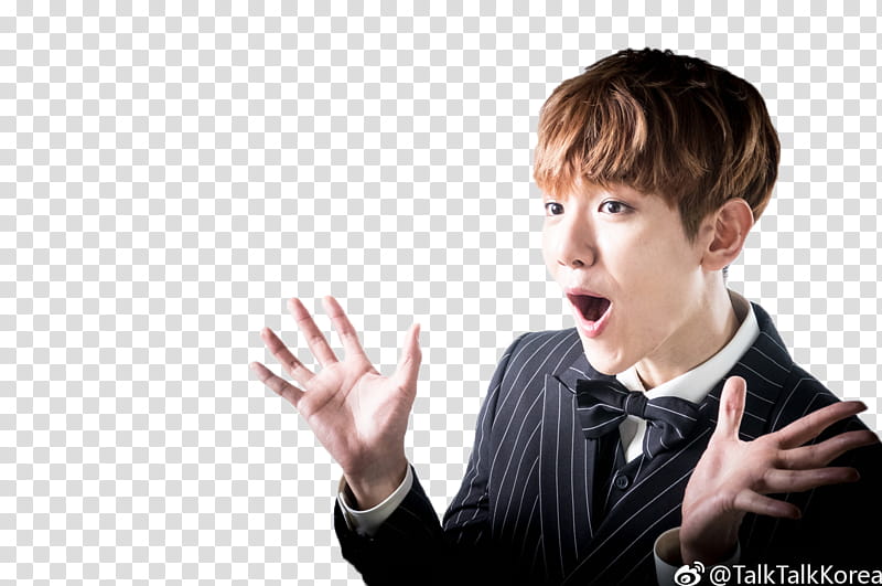 BAEKHYUN EXO, man in black suit with surprise expression transparent background PNG clipart