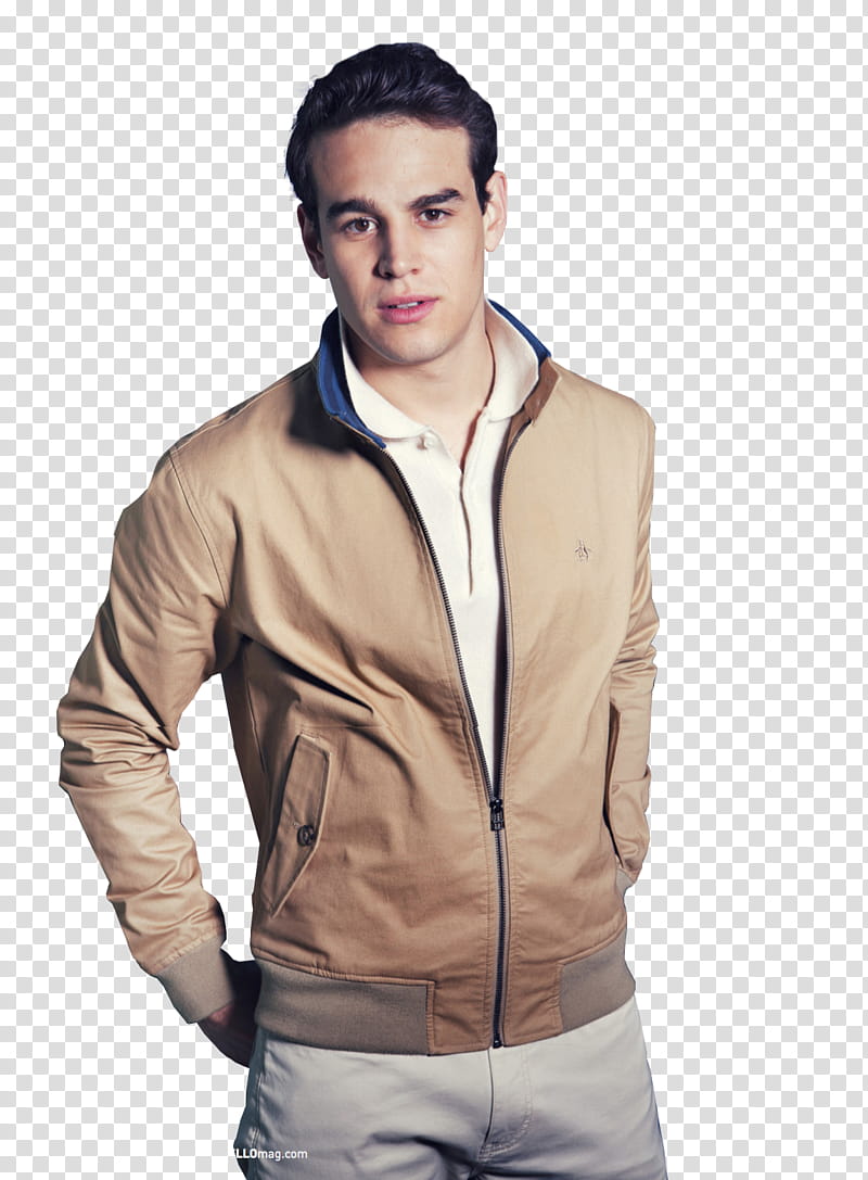 Shadowhunters Cast, man wearing white polo shirt and brown zip-up jacket transparent background PNG clipart