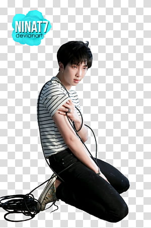 bts, man wearing white and black striped top transparent background PNG clipart thumbnail