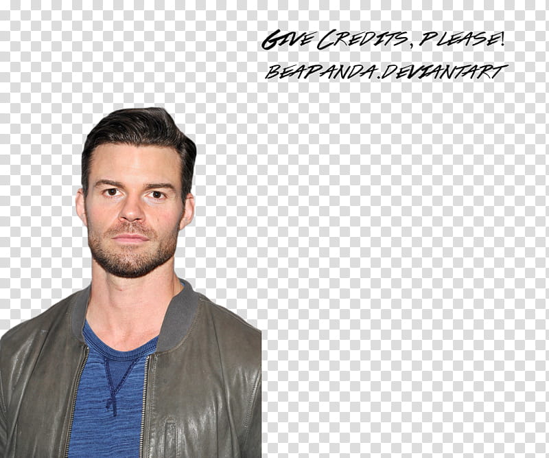 Daniel Gillies, man in gray jacket with text overlay transparent background PNG clipart