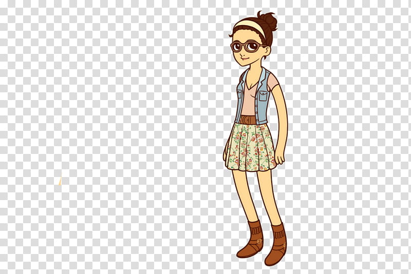 s, woman wearing pink t-shirt, blue denim vest and floral skirt animation transparent background PNG clipart