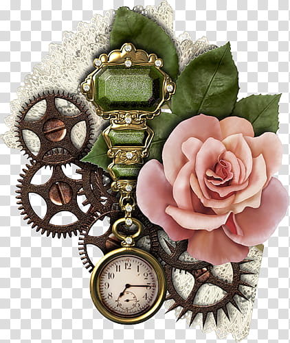 pocketwatch and pink rose graphic transparent background PNG clipart