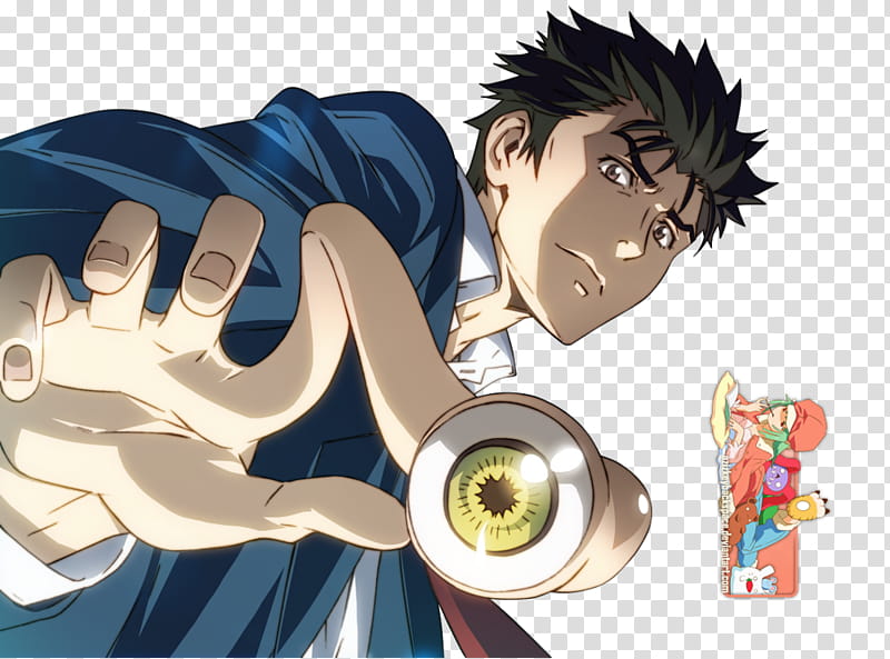 Shinichi Izumi (Kiseijuu), Render, man's right index finger with eye illustration transparent background PNG clipart