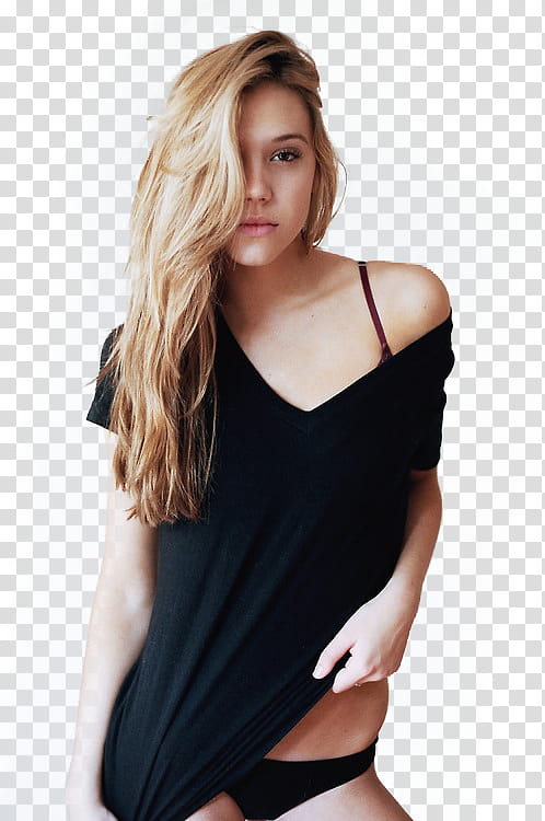 Alexis Ren MEDIANA CALIDAD , woman wearing black shirt and doing pose transparent background PNG clipart