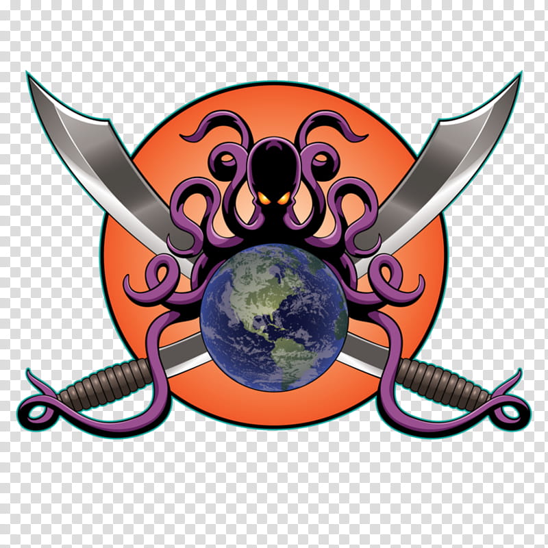 Pirate Crewe Logo, black and purple octopus and sword logo transparent background PNG clipart