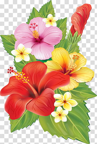 Tropical, red and yellow petaled flowers illustration transparent background PNG clipart