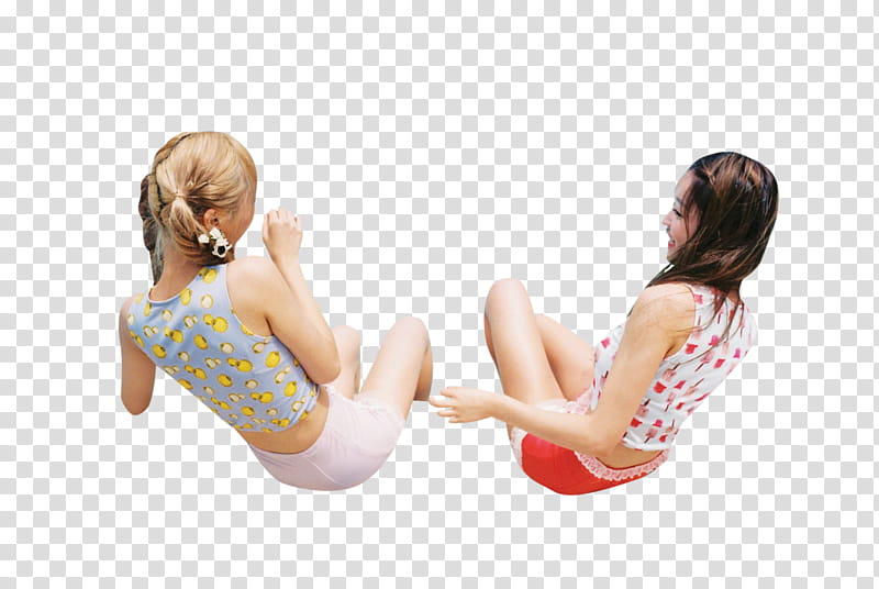 Oh My Girl, two woman in gray and red tank tops transparent background PNG clipart