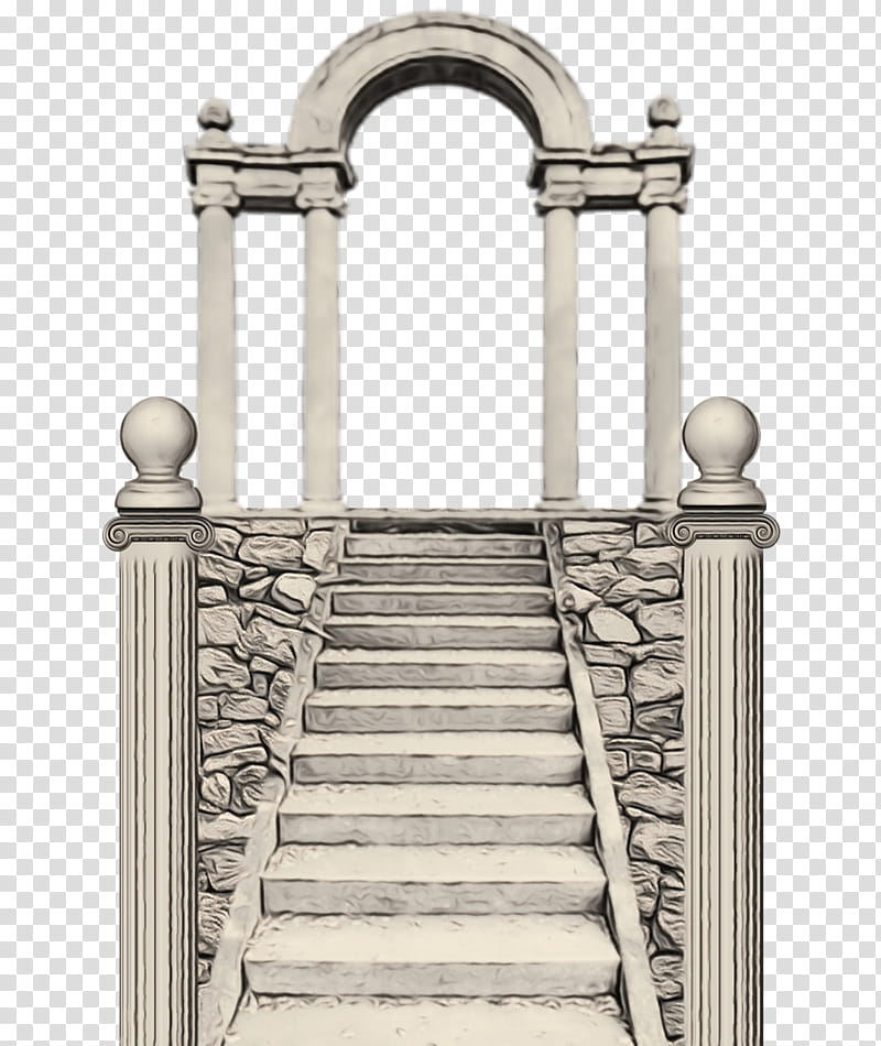 architecture arch column stairs classical architecture, Watercolor, Paint, Wet Ink, Metal transparent background PNG clipart
