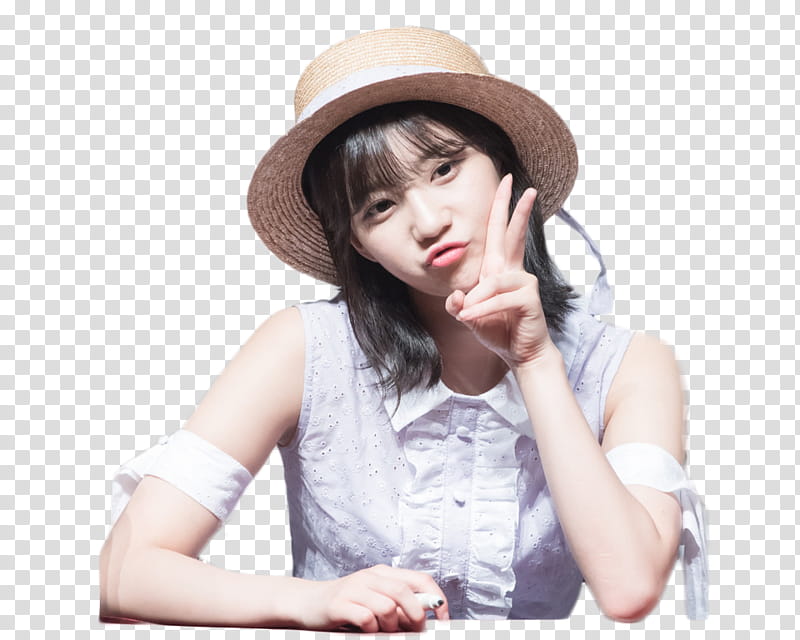 RENDER  S BINNIE OH MY GIRL, woman pouting her lips doing peace sign with her left hand transparent background PNG clipart