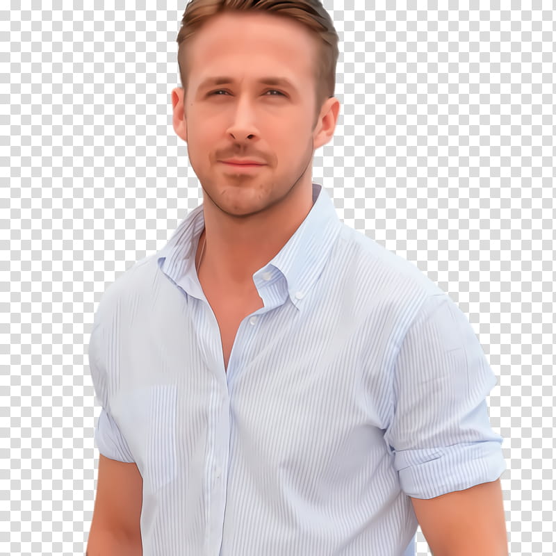 Ryan Gosling, DRESS Shirt, Tshirt, Collar, Outerwear, Sleeve, Shoulder, White transparent background PNG clipart
