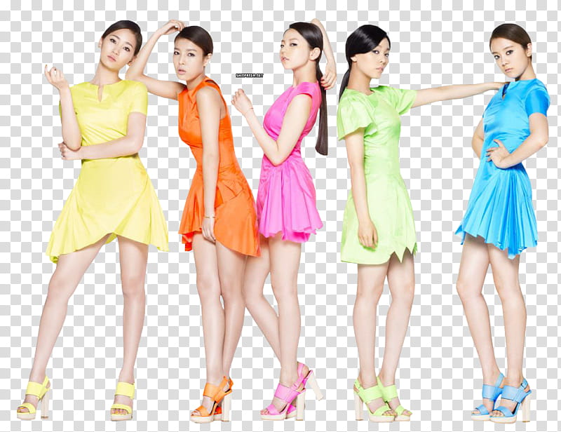 Wonder Girls, five women in different color clothes standing next to each other transparent background PNG clipart