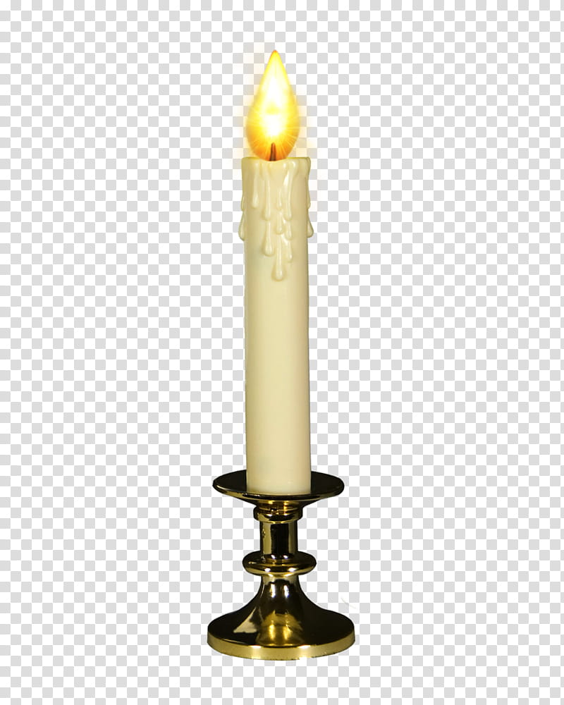 watchers , brass-colored candle holder with taper candle transparent background PNG clipart